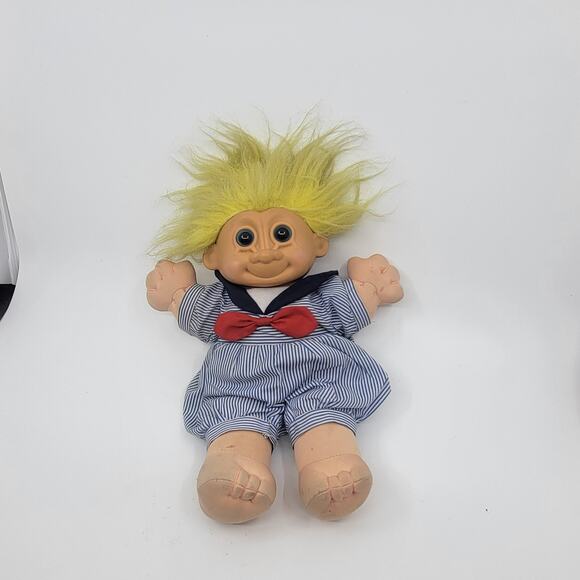 Vintage Russ Berrie Blue SAILOR Boy TROLL KIDZ Soft Body DOLL Blue Eyes - Picture 6 of 9